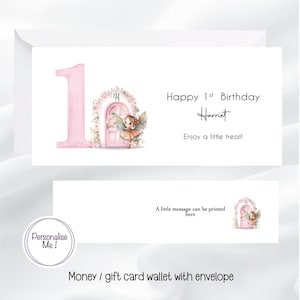 Geldbeutel zum ersten Geburtstag, Geldbeutel für kleine Mädchen, erstes Geburtstagsgeschenk, rosa Feentür mit Altersgeschenkbrieftasche, Geschenkkartenhalter