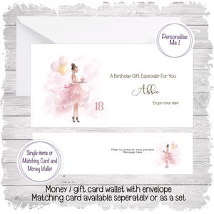 Rosa Ballon Geldbeutel für Sie, Mädchen mit Luftballons Bild, Geschenkkartenhalter und Umschlag, Geldbeutelhalter, passende Karte erhältlich