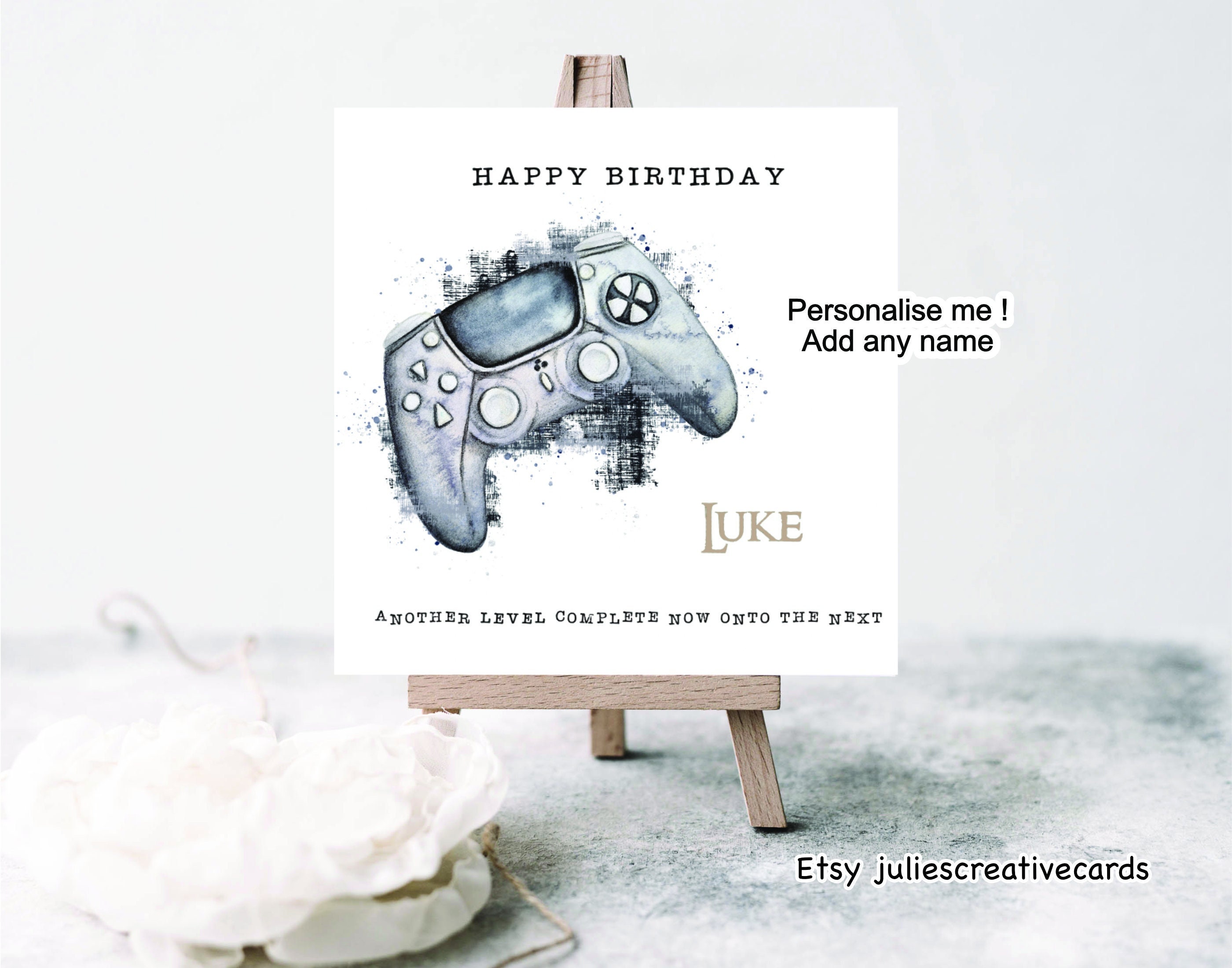 Gaming personalised birthday card, card for the gamer, console control card for son, gaming card for grandson, computer gamer card, level up