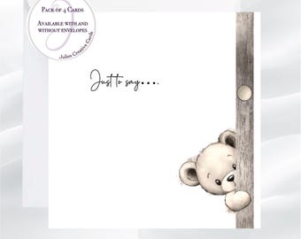 Pack of 4 Cute Bear Cards With Just to Say Wording, Peeking Bear