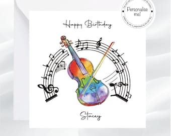 Personalized Violin Birthday Card: Rainbow Music Notes for Musician