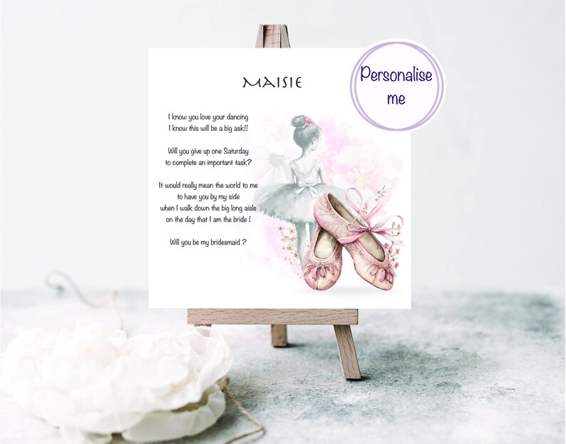 Will you be my bridesmaid card, ballerina bridesmaid card, invitation to share our day, bridesmaid proposal card, bridal party proposal image 5