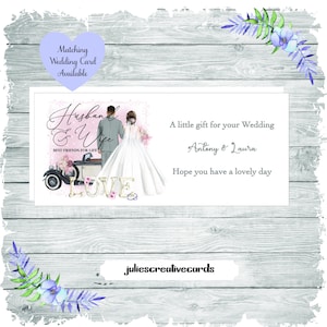 Personalisierte Hochzeit Geld Brieftasche, Mann und Frau beste Freunde für das Leben Wortlaut mit Sonnen Auto Worte LOVE, passende Karte erhältlich