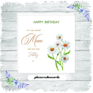 Birthday Card for Mum, lovely bright daisies for mums birthday, can be personalised - flowers