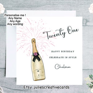 Champagner Flasche personalisierte Geburtstagskarte für besonderen Geburtstag 18., 21., 25., 30. ... 60. usw. personalisiert