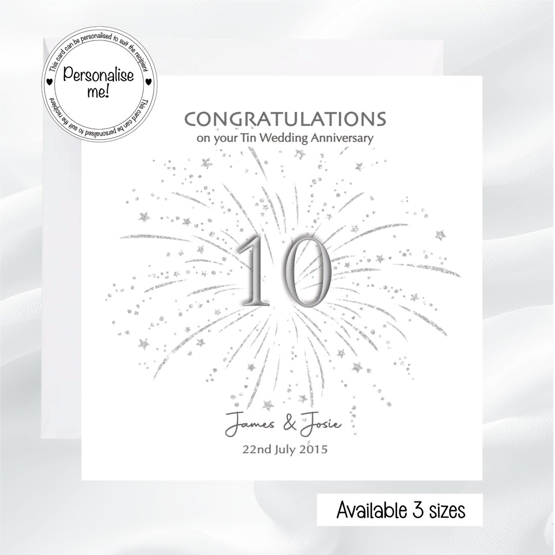 Personalized 10th Anniversary Card: Tin Wedding Anniversary - Etsy UK
