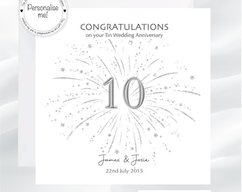 Personalized 10th Anniversary Card: Tin Wedding Anniversary