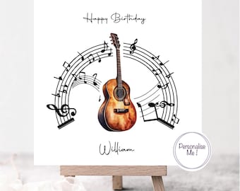 Guitar and music notes personalised birthday card for music lover, guitar birthday card for musician, name personalisation, wording to suit
