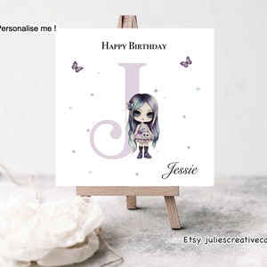 Personalisierte Goth Girl Geburtstagskarte mit Initiale, hübsche kleine Goth Girl-Karte für sie, Teenager Geburtstagskarte, alternative Geburtstagskarte