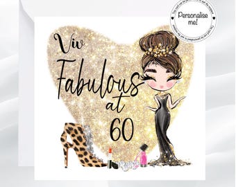 Personalised glamour birthday card for her, any age, printed glamour lady card