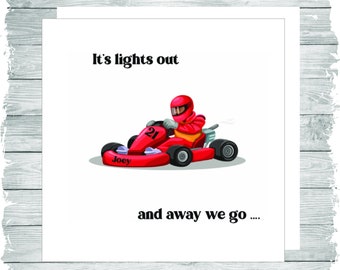 Go Karting invitation card, can be personalised to suit any occasion