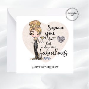 Personalised birthday card for a glamour lady, queen, can be personalised for all ages including 18, 21, 30, 40, 50, 60, 70, 80, 90 etc