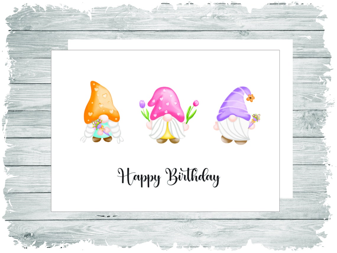 Gnomes Sending Flowers Birthday Card 7 X 5 Personalisation | Etsy