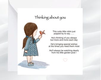 Thinking about you card, thoughtful card to show you care, cute robin verse, supportive motivational card