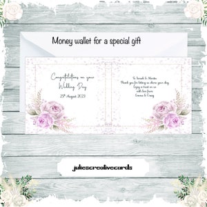 Personalisierte Hochzeit Geschenkkarte und Umschlag, Geld Portemonnaie, hübsche Pastell Rosa Blumen Geschenk Brieftasche, Karte für Geldgeschenk, Ticket, Gutschein