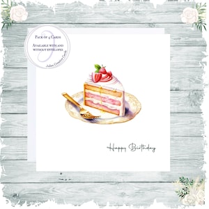 Lot de 4 cartes d'anniversaire pour gâteau d'anniversaire, texte joyeux anniversaire avec une belle part de gâteau, lot de cartes d'anniversaire à avoir à portée de main