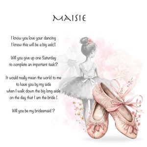 Will you be my bridesmaid card, ballerina bridesmaid card, invitation to share our day, bridesmaid proposal card, bridal party proposal image 2