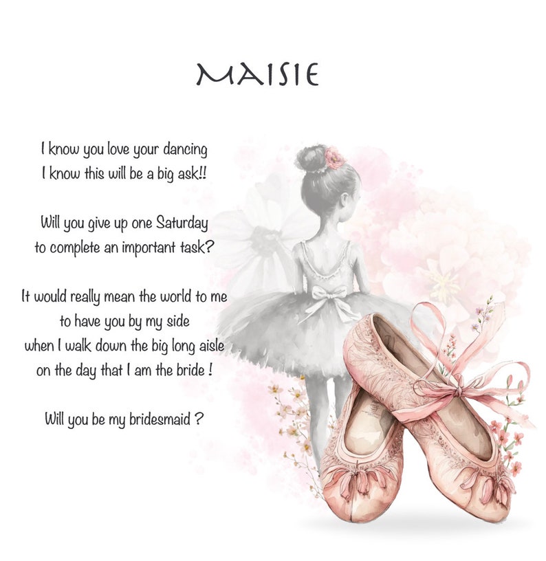 Will you be my bridesmaid card, ballerina bridesmaid card, invitation to share our day, bridesmaid proposal card, bridal party proposal image 2