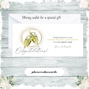 Personalisierte Geschenkkarte und Umschlag, Geldbrieftasche, Geschenkkarte zur Hochzeit zur Hochzeit, Jubiläumskarte zur Goldenen Hochzeit, Karte für Geldgeschenk, Ticket, Gutschein
