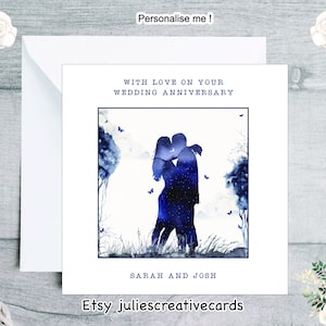 Atemberaubende Silhouette Jubiläumskarte, Karte zum Hochzeitstag, personalisierte Karte zum Jahrestag, Karte für Freunde zum Jahrestag