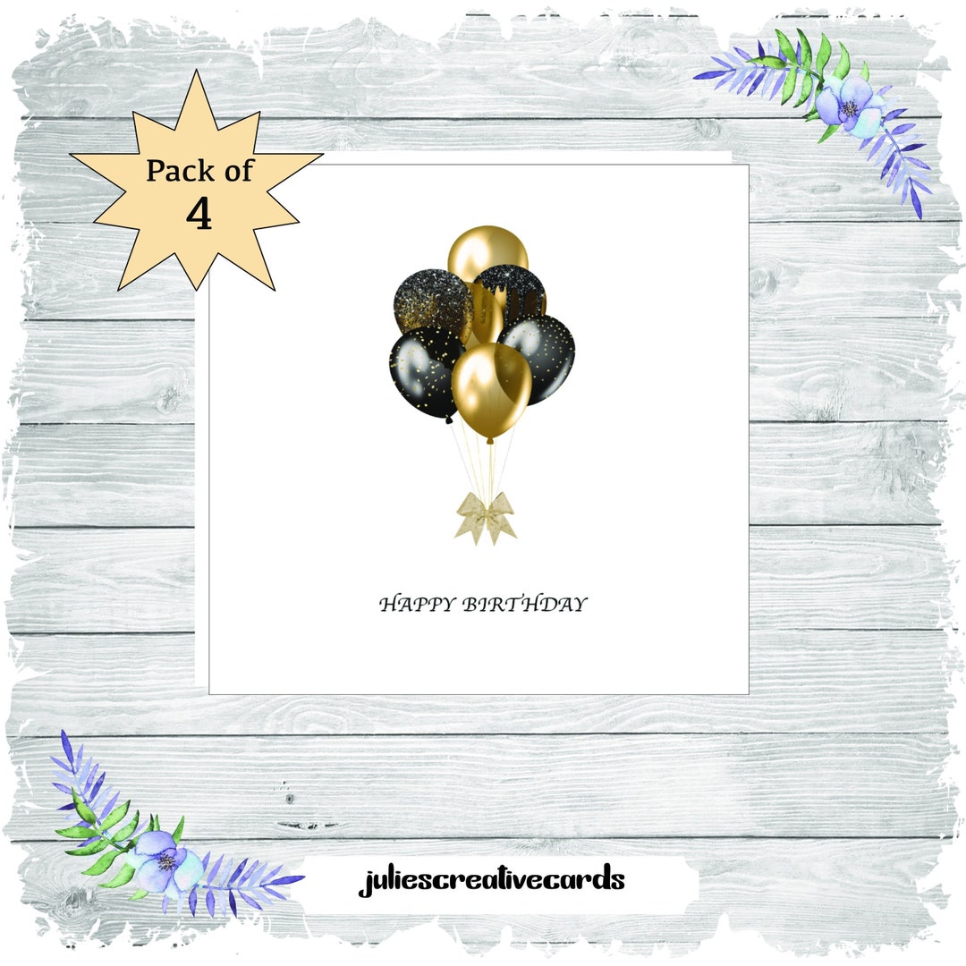 Black and Gold Balloon Birthday Card - Luxury Pack of 4 - Etsy