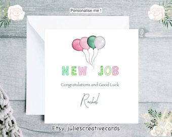 Personalised New Job card in pastel shades, Congratulations On Your New Job, Good Luck in your New Job, Sending best wishes for new job