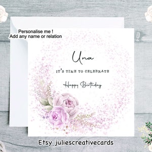 Pastellblumen Karte für Freund, Blumenjubiläum Karte, personalisierte Karte für Oma, rosa Blumen Geburtstagskarte, rosa Blumen für Mama.