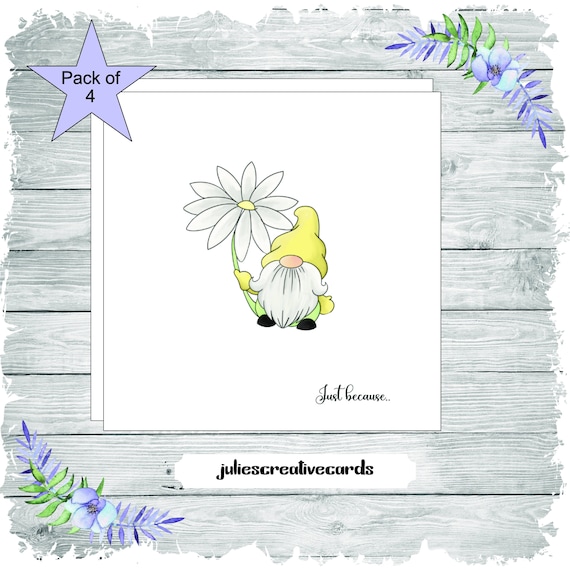 Gnome 'Just Because' Card Set: Linen Effect Cards, Pack of 4