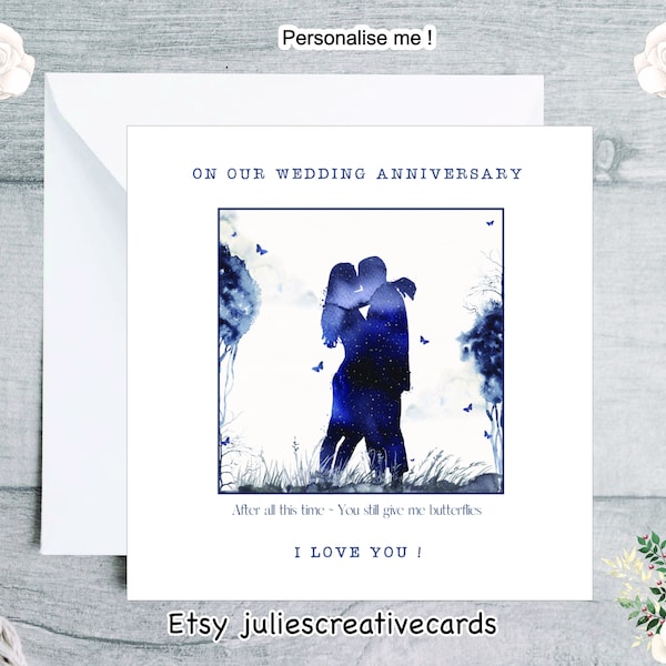 Stunning silhouette anniversary card, card for our wedding anniversary, personalised card our anniversary, card for husband, card for wife