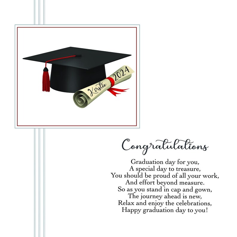 Graduation Card Cursive Personalized Graduation Card: Cap & Scroll Image - Etsy