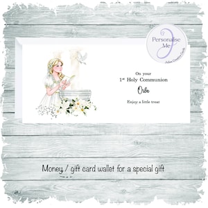 Personalisierte Geldbeutel für die erste heilige Kommunion, Geschenkkarte für heilige Kommunion, Geschenk für heilige Kommunionen, personalisierte Geldbeutel, Geschenkkarte