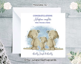 Personalised adoption card, adoption complete card for 2 becoming 3, gay couple adoption card, personalised card for two daddies, new daddy