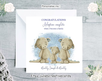 Personalized Gay Couple Adoption Card: Dinosaur Family