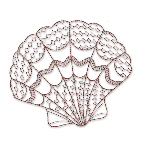 Beach or Ocean Tropical Nautical Theme Seashell Clam Sketch Machine Embroidery Design - PES DST Instant Download