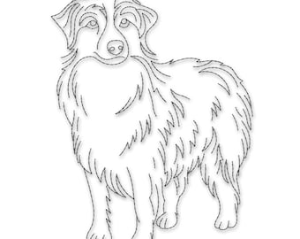 Australian Shepherd Dog Sketch PES DST Machine Embroidery Instant Download Digital Files