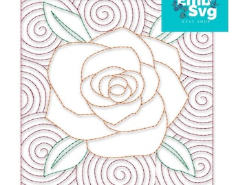 Rose Flower Pattern Quilt Block Machine Embroidery Design - PES DST Instant Download