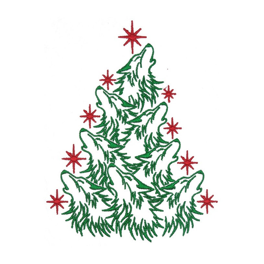 Howling Wolf Christmas Tree Embroidery Design Instant Etsy