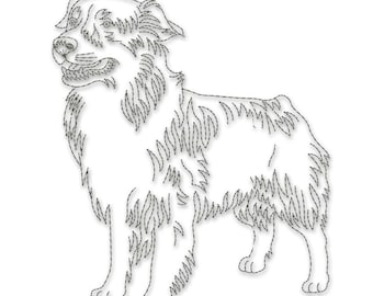 Australian Shepherd Dog Sketch PES DST Machine Borduurwerk Instant Download Digitale Bestanden