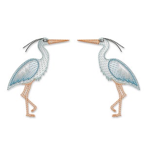 Couple Heron Bird #2 Sketch Embroidery Design Great for Chinoiserie Style Monogram PES DST Machine Embroidery Instant Download Digital Files