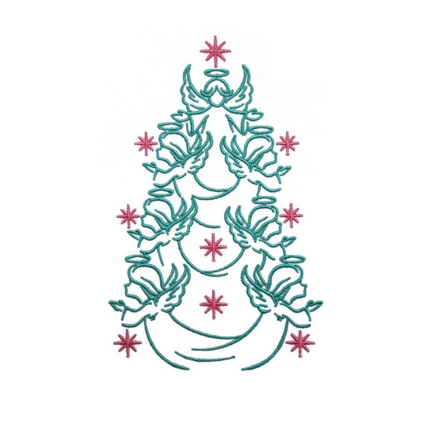 Angel Christmas Tree Embroidery Design - Instant Download PES DST