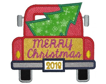 Merry Christmas Truck Applique Embroidery Design - Instant Download PES DST