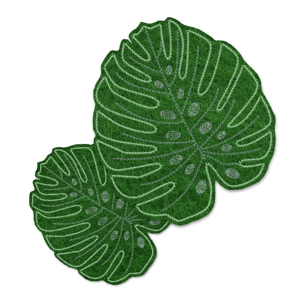 Monstera Palm Leaf Leaves Drink Coaster ITH In The Hoop Embroidery Design - PES DST Instant Download