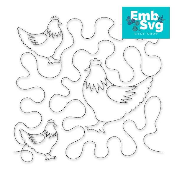 Chicken Edge To Edge Pattern Quilt Block Machine Embroidery Design - 11 sizes - PES DST Instant Download