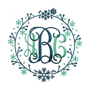 Christmas Snowflake Wreath Monogram PES DST Machine Embroidery Instant Download Digital Files