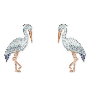 Couple Heron Bird #1 Sketch Embroidery Design Great for Chinoiserie Style Monogram PES DST Machine Embroidery Instant Download Digital Files