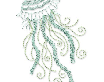 Jellyfish Sketch Embroidery Designs. Sea, Ocean or Beach Fun Summer Natical Fish theme. PES DST Instant Download