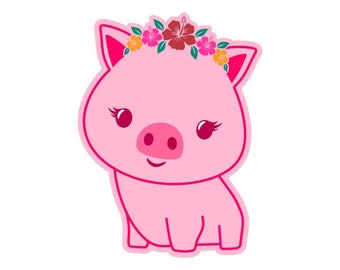 Kawaii Spring Pig Cuttable Design SVG PNG DXF & eps Designs Cricut Cameo File Silhouette