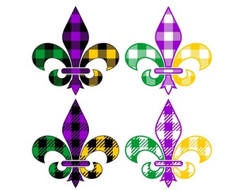 Plaid Mardi Grass Fleur-de-lis Cuttable Design SVG PNG DXF & eps Designs Cricut Cameo File Silhouette