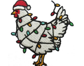 Christmas Lights Chicken Embroidery Design - Instant Download PES DST