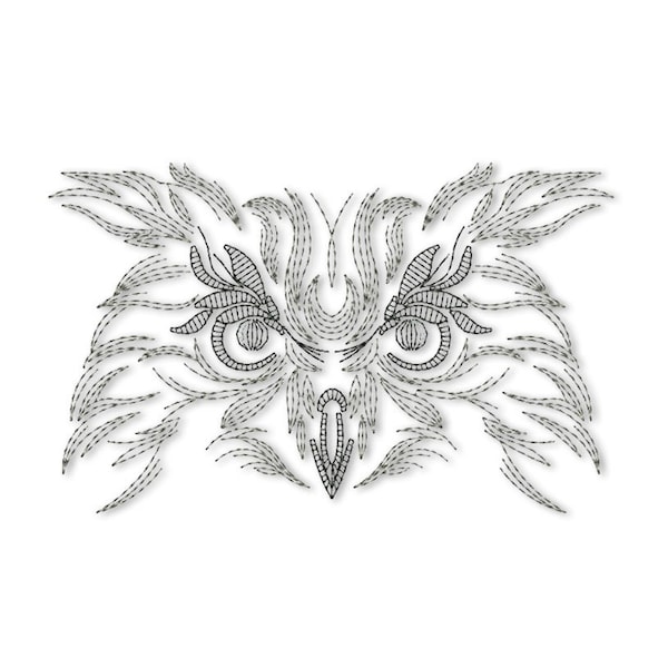 Owl Face Sketch PES DST Machine Embroidery Instant Download Digital Files